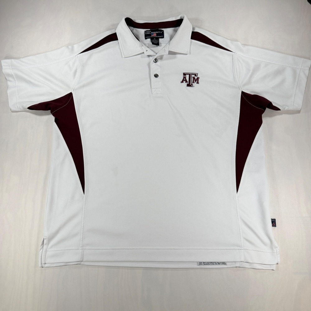 Pro Celebrity Texas A&M Polo Men XL White Maroon Colorblock NCAA Golf Shirt